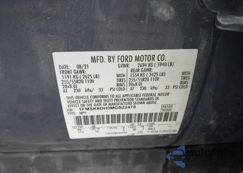 2021 Ford Explorer Xlt из США, поврежденный, VIN 1FMSK8DH0MGB22478